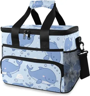 Whale Blue Ocean Cooler Bag Insulated Cooler Soft Sided Cooler 24 Can Portable Picnic Bag Large Leakproof Lunch Bag Box for Beach Grocery Camping Travel Car Men Women