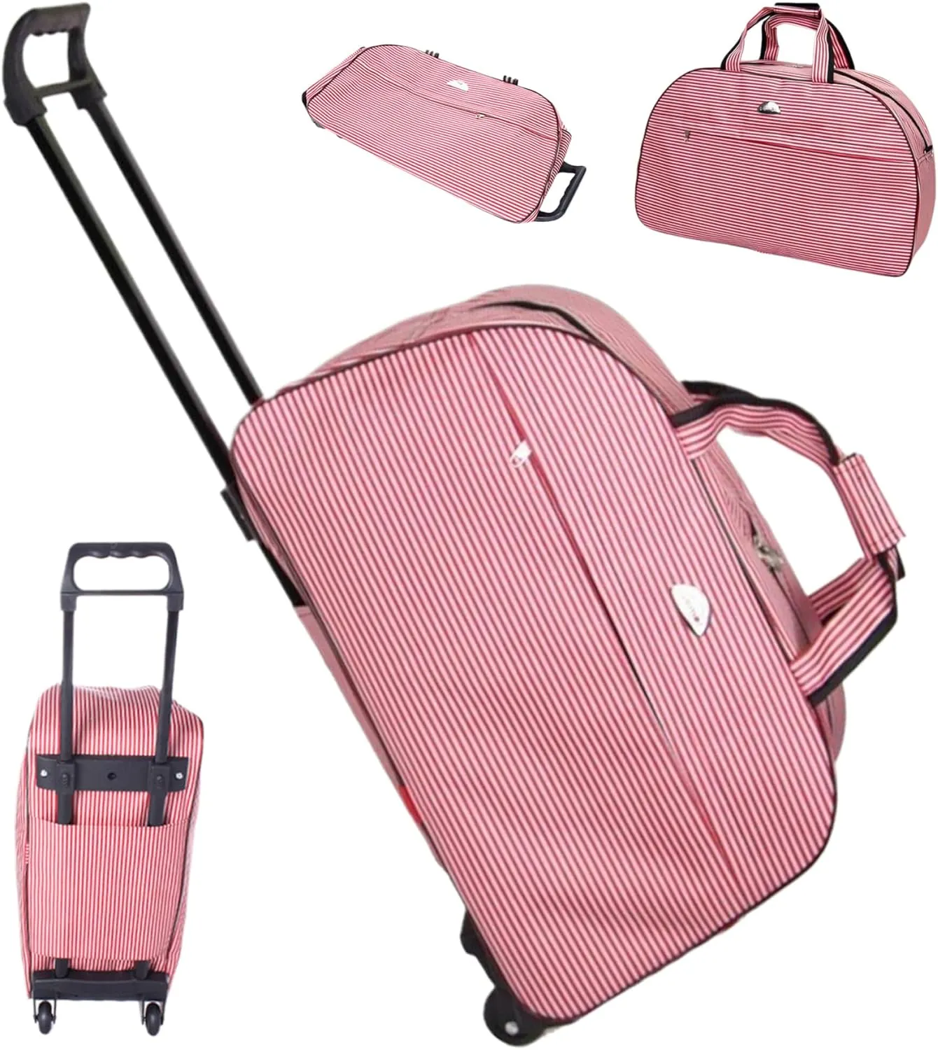 Wheeled Duffel Bag, Rolling Duffle Bag with Wheels Large Capacity Wheeled Duffel Waterproof Duffle with Wheels and Handle Carry On Weekender Fashion Travel Bags, Red & White Stripe