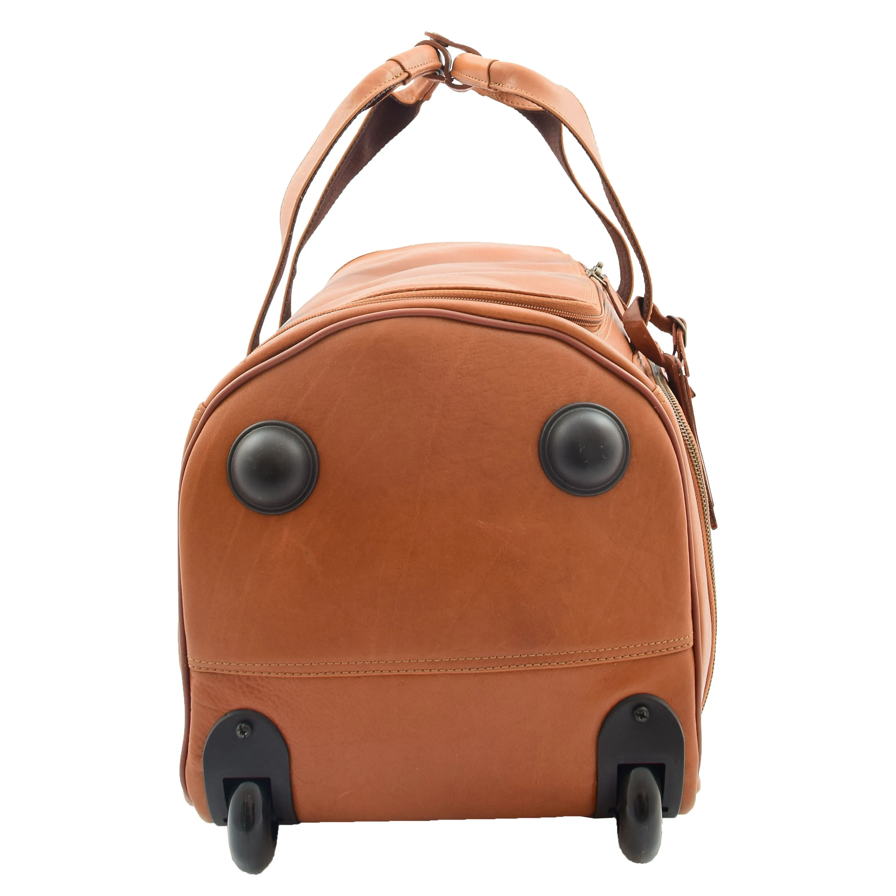 Wheeled Tan Leather Holdall Telescopic Handle Travel Duffle Ozwald