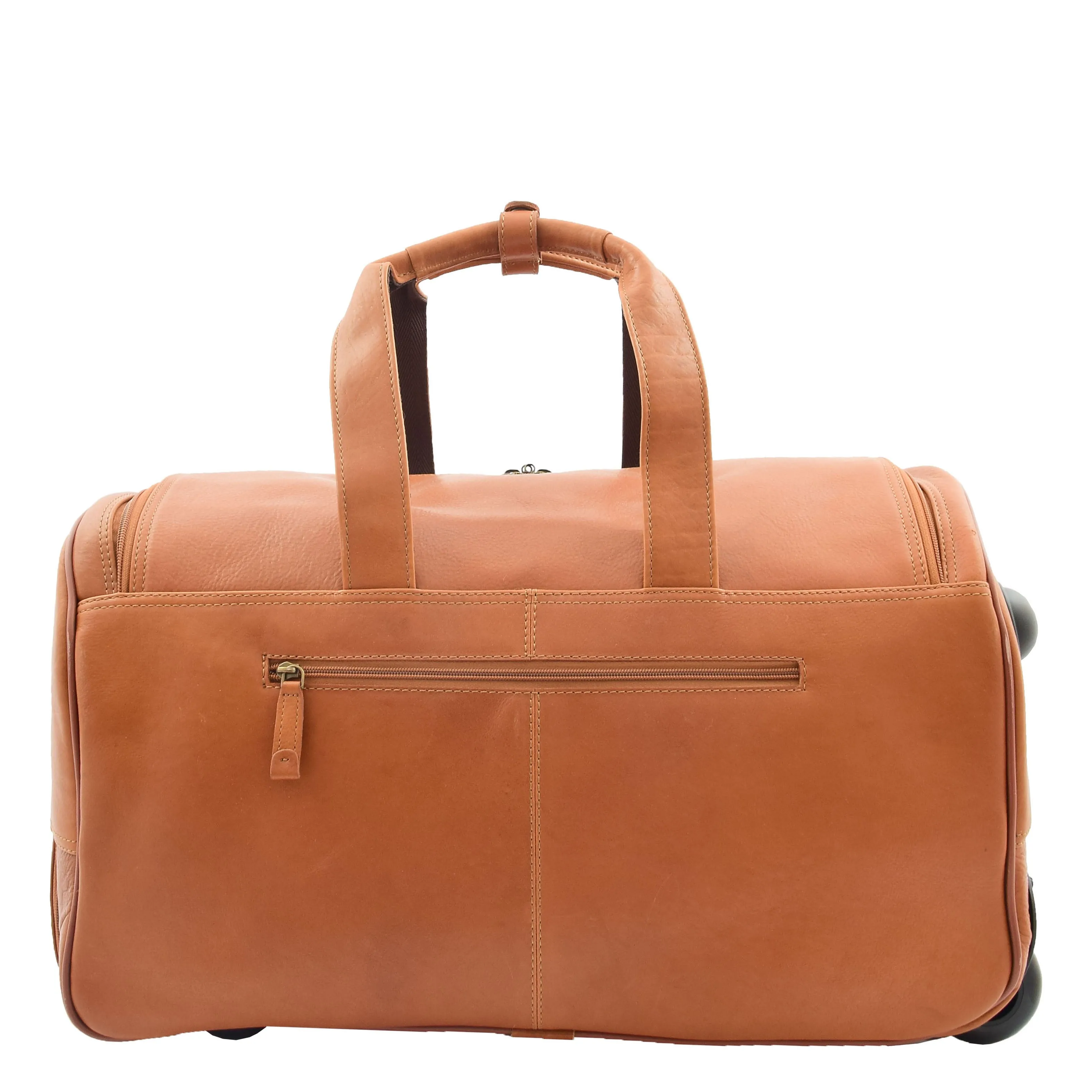 Wheeled Tan Leather Holdall Telescopic Handle Travel Duffle Ozwald