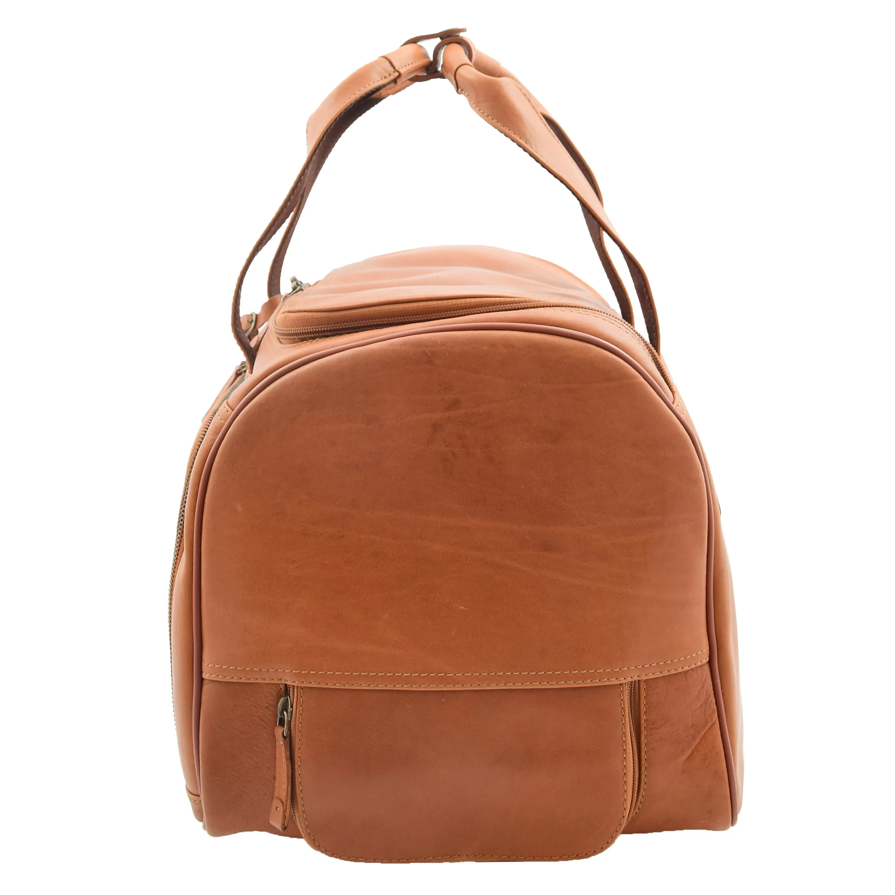 Wheeled Tan Leather Holdall Telescopic Handle Travel Duffle Ozwald
