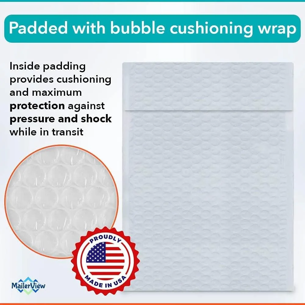 White 10.5x16 Inch Large Poly Bubble Mailers #5 | Padded Envelopes with Self Seal | Air Lined Cushioned Bubble Mailer | Usable Size 10.5x15 | 100 Pack Bulk | Lightweight shipping Bags | Made in USA