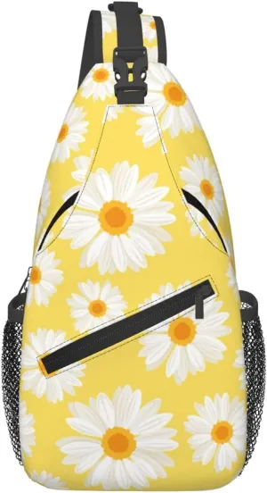 White Daisy Flowers Yellow Cross Chest Bag Diagonally Hiking Crossbody Bag Travel Shoulder Daypack Lightweight Sling Backpack Cycling Daypacks Fitness Chest Backpacks