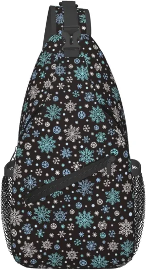 White Green Blue Snowflake Cross Chest Bag Diagonally Hiking Crossbody Bag Travel Shoulder Daypack Lightweight Sling Backpack Cycling Daypacks Fitness Chest Backpacks