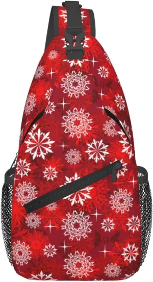 White Red Snowflakes Christmas Cross Chest Bag Diagonally Hiking Crossbody Bag Travel Shoulder Daypack Lightweight Sling Backpack Cycling Daypacks Fitness Chest Backpacks