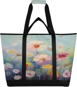 Wild Flower Reusable Insulated Lunchbox Cooler Bag, Leakproof Kitchen Grocery Bag Collapsible Portable Cooler Tote Bag for Picnic, Camping, Office, Travel