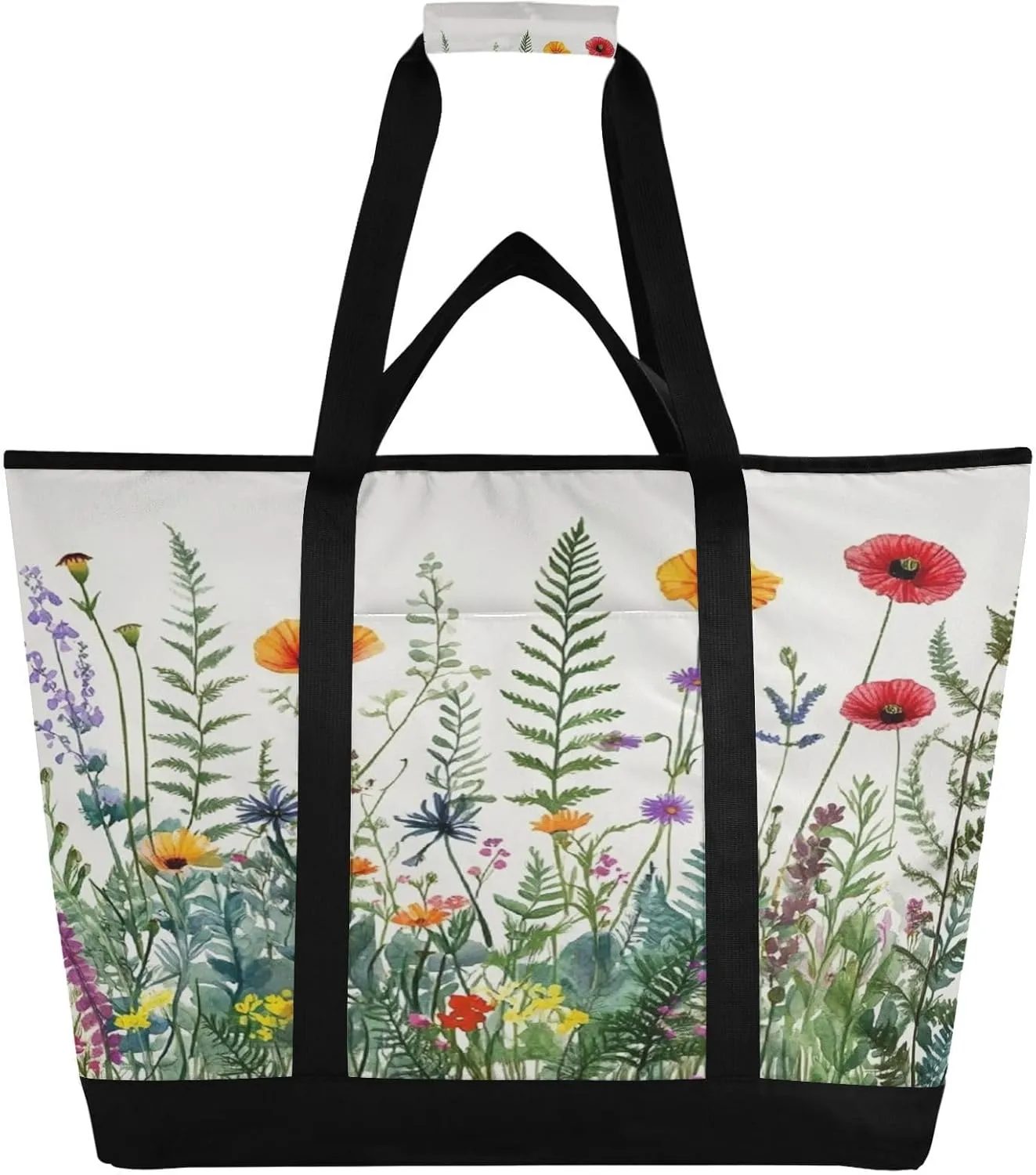 Wildflower Reusable Insulated Lunchbox Cooler Bag, Leakproof Kitchen Grocery Bag Collapsible Portable Cooler Tote Bag for Picnic, Camping, Office, Travel