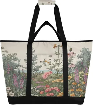 Wildflowers Reusable Insulated Lunchbox Cooler Bag, Leakproof Kitchen Grocery Bag Collapsible Portable Cooler Tote Bag for Picnic, Camping, Office, Travel