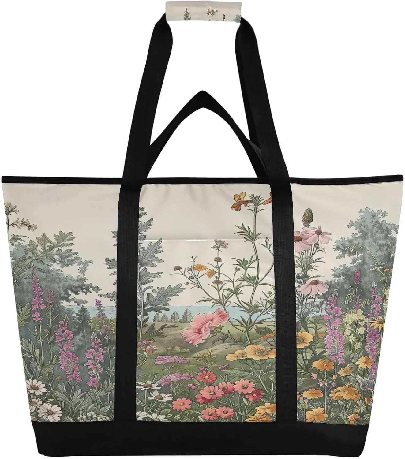 Wildflowers Reusable Insulated Lunchbox Cooler Bag, Leakproof Kitchen Grocery Bag Collapsible Portable Cooler Tote Bag for Picnic, Camping, Office, Travel