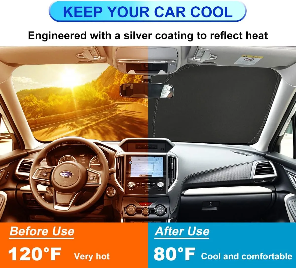 Windshield Sun Shade for Subaru Forester 2019-2024 Front Window Sun Visor Protector Subaru Forester Accessories Foldable Sunshade Blocks UV Rays Keeps Your Car Cooler