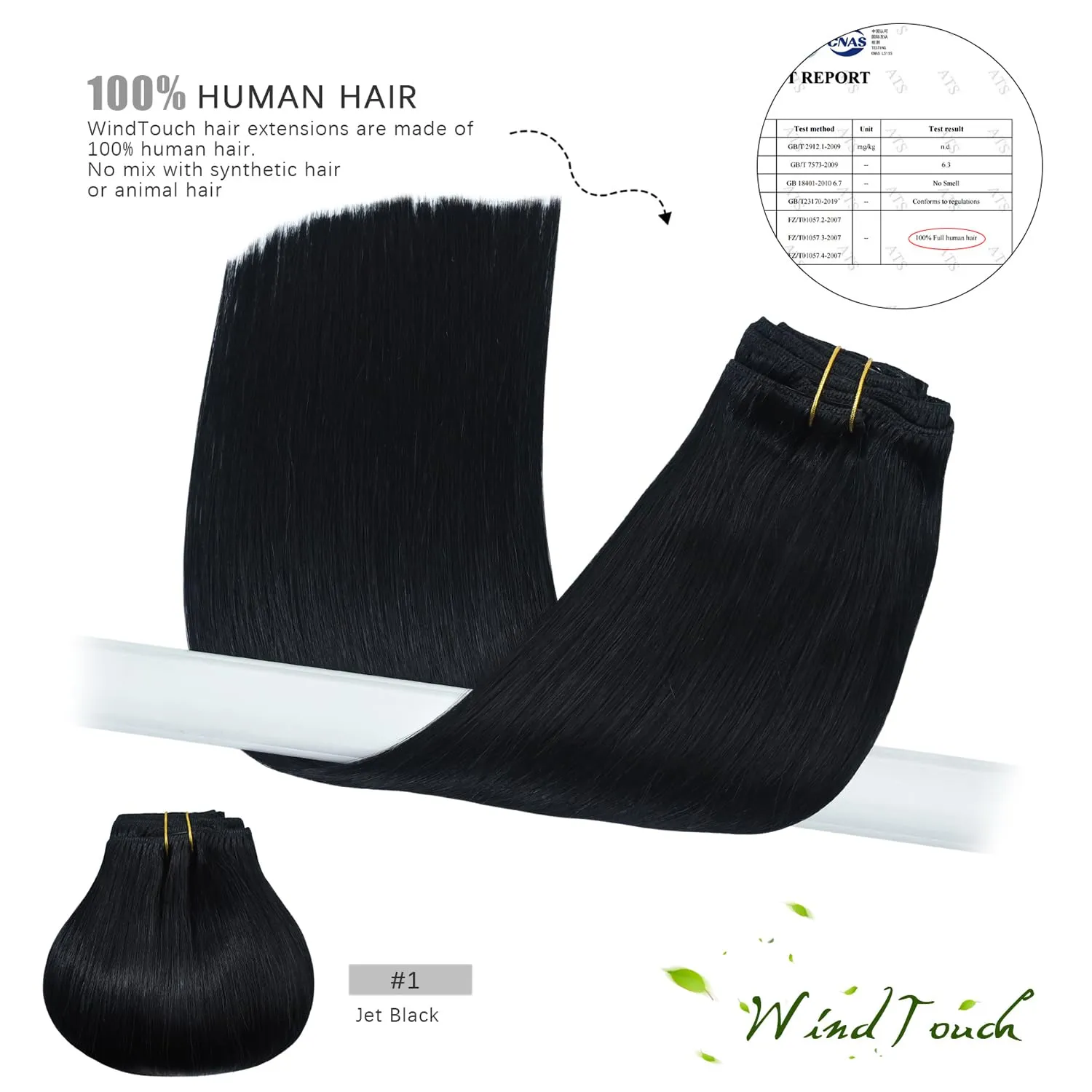 WindTouch Clip in Hair Extensions Real Human Hair #1 Jet Black Solid Black Hair Extensions Clip ins 12Inch 75g Straight Human Hair Clip in Extensions