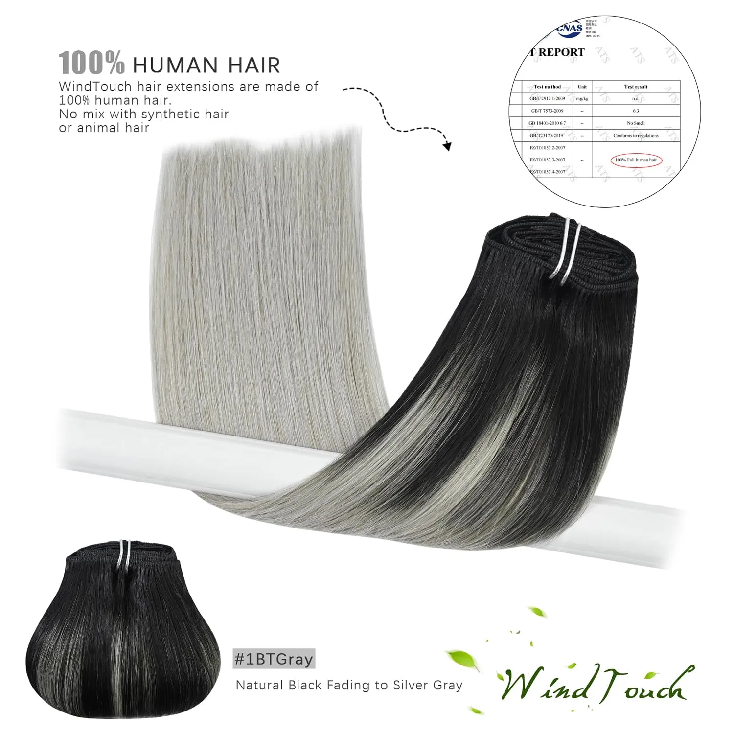 WindTouch Clip in Hair Extensions Real Human Hair 7pcs 75g pack 18inch Hair Extension Clip ins Natural Black Fading to Gray Hair Extensions Real Human Hair
