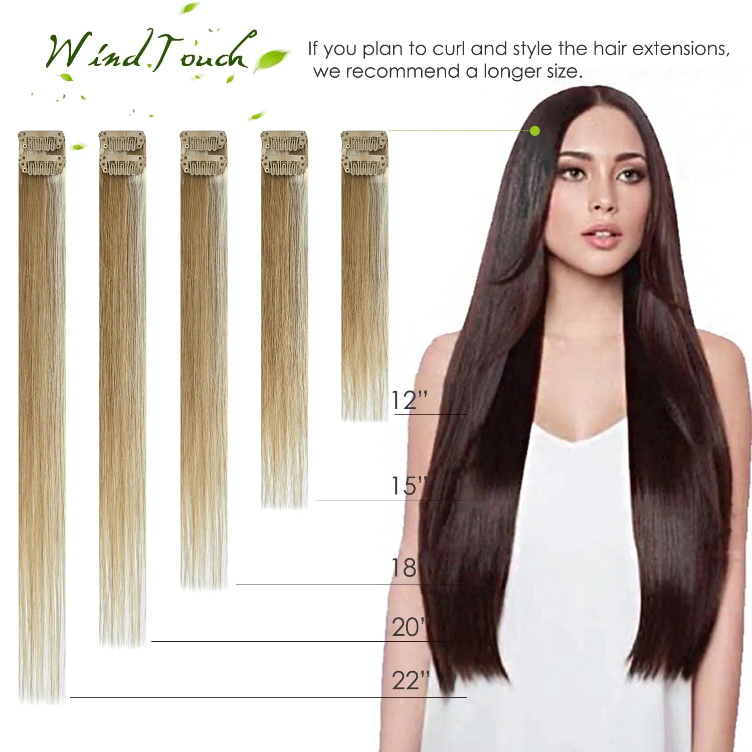 WindTouch Clip in Hair Extensions Real Human Hair 7pcs 75g pack 18inch Hair Extension Clip ins Natural Black Fading to Gray Hair Extensions Real Human Hair