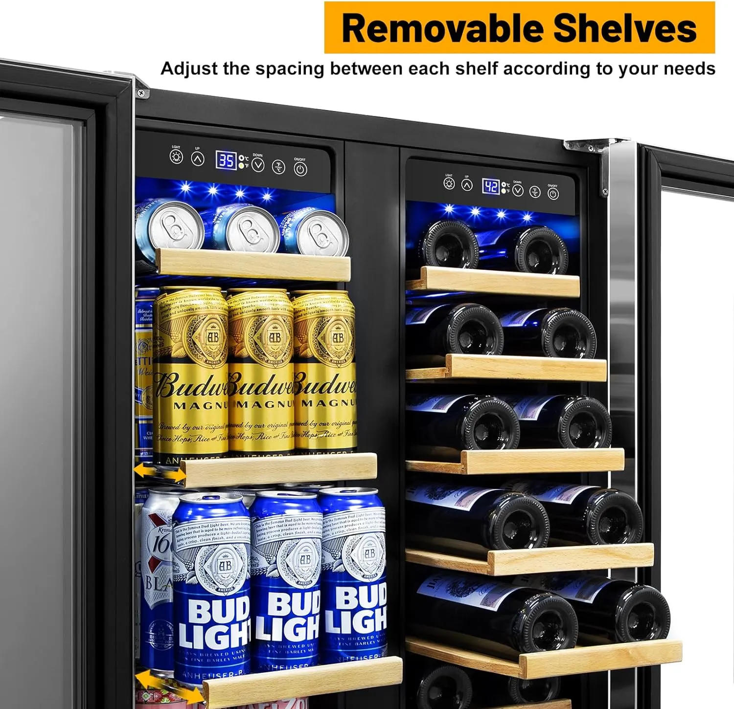 Wine and Beverage Refrigerator, 24 Inch Beverage Cooler Dual Zone with Glass Door, Built-in/Freestanding Beverage Fridge with Upgraded 20 Bottles and 60 Cans Large Capacity
