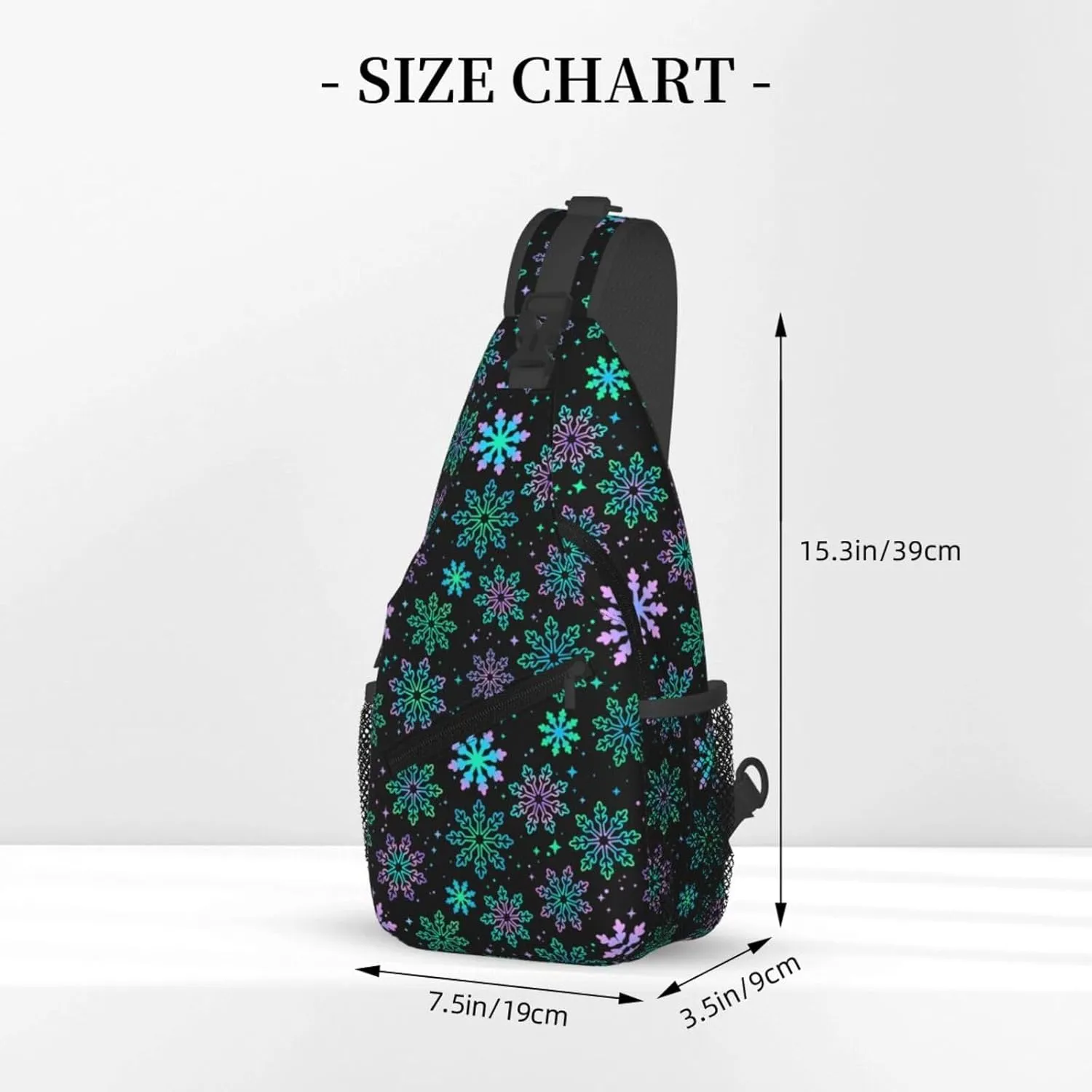 Winter Purple Green Gradient Bright Snowflakes Cross Chest Bag Diagonally Hiking Crossbody Bag Travel Shoulder Daypack Lightweight Sling Backpack Cycling Daypacks Fitness Chest Backpacks