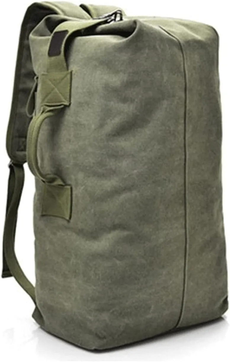 WOBBLO Hiking Daypacks 25L/35L Canvas Outdoor Military Backpack， Tactical Hiking Camping Travel Bag for Fishing Rucksack， Gym Fitness Sports Handbags(Army Green,Small)