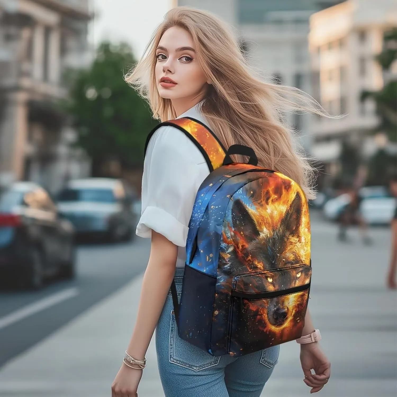 Wolf Flame Stylish Multi-Pocket Backpack for Men Functional Back Support Outdoor Trekking Camping Rucksack Daily Daypack with Large Capacity Work Hiking Bag
