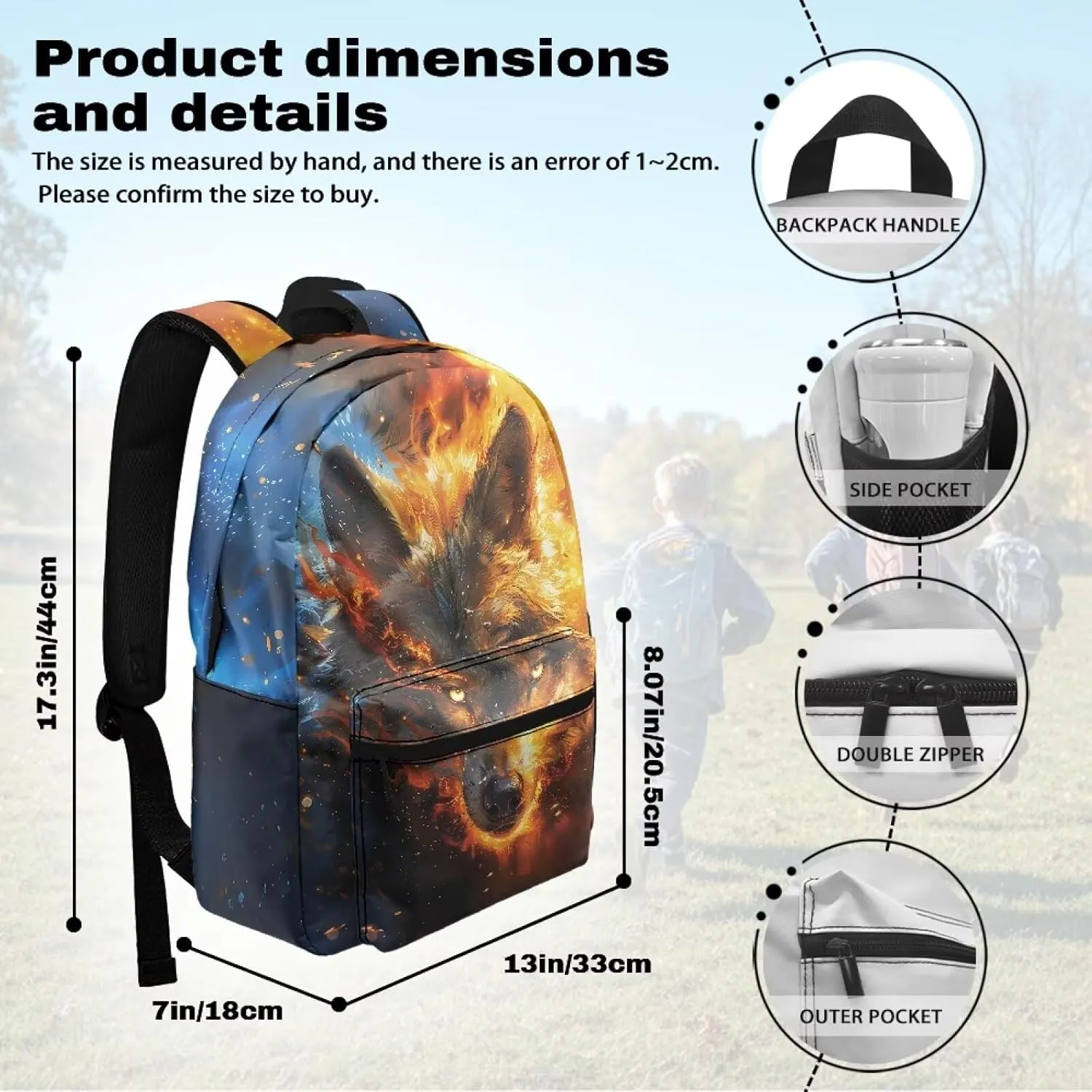 Wolf Flame Stylish Multi-Pocket Backpack for Men Functional Back Support Outdoor Trekking Camping Rucksack Daily Daypack with Large Capacity Work Hiking Bag