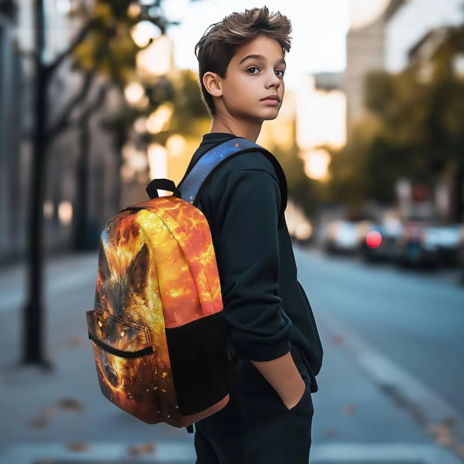 Wolf Flame Stylish Multi-Pocket Backpack for Men Functional Back Support Outdoor Trekking Camping Rucksack Daily Daypack with Large Capacity Work Hiking Bag