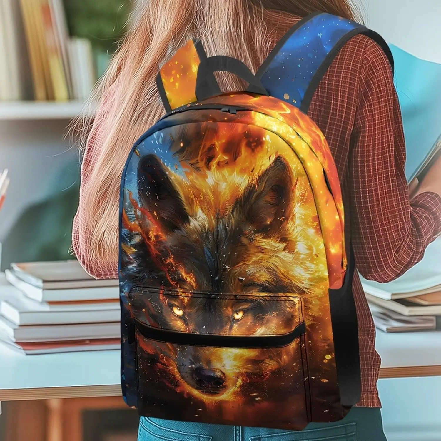 Wolf Flame Stylish Multi-Pocket Backpack for Men Functional Back Support Outdoor Trekking Camping Rucksack Daily Daypack with Large Capacity Work Hiking Bag