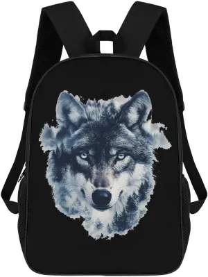 Wolf Forests Animal Face Travel Backpack 17 Inch Laptop Bag Carry On Backpack Casual Daypack for Weekender Business Hiking