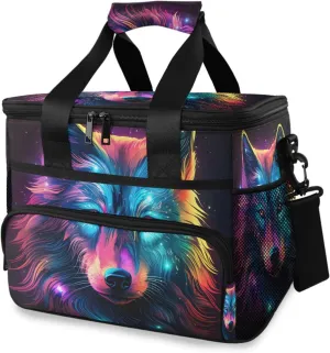 Wolf Rainbow Wolves Galaxy Cooler Bag Insulated Cooler Soft Sided Cooler 24 Can Portable Picnic Bag Large Leakproof Lunch Bag Box for Beach Grocery Camping Travel Car Men Women