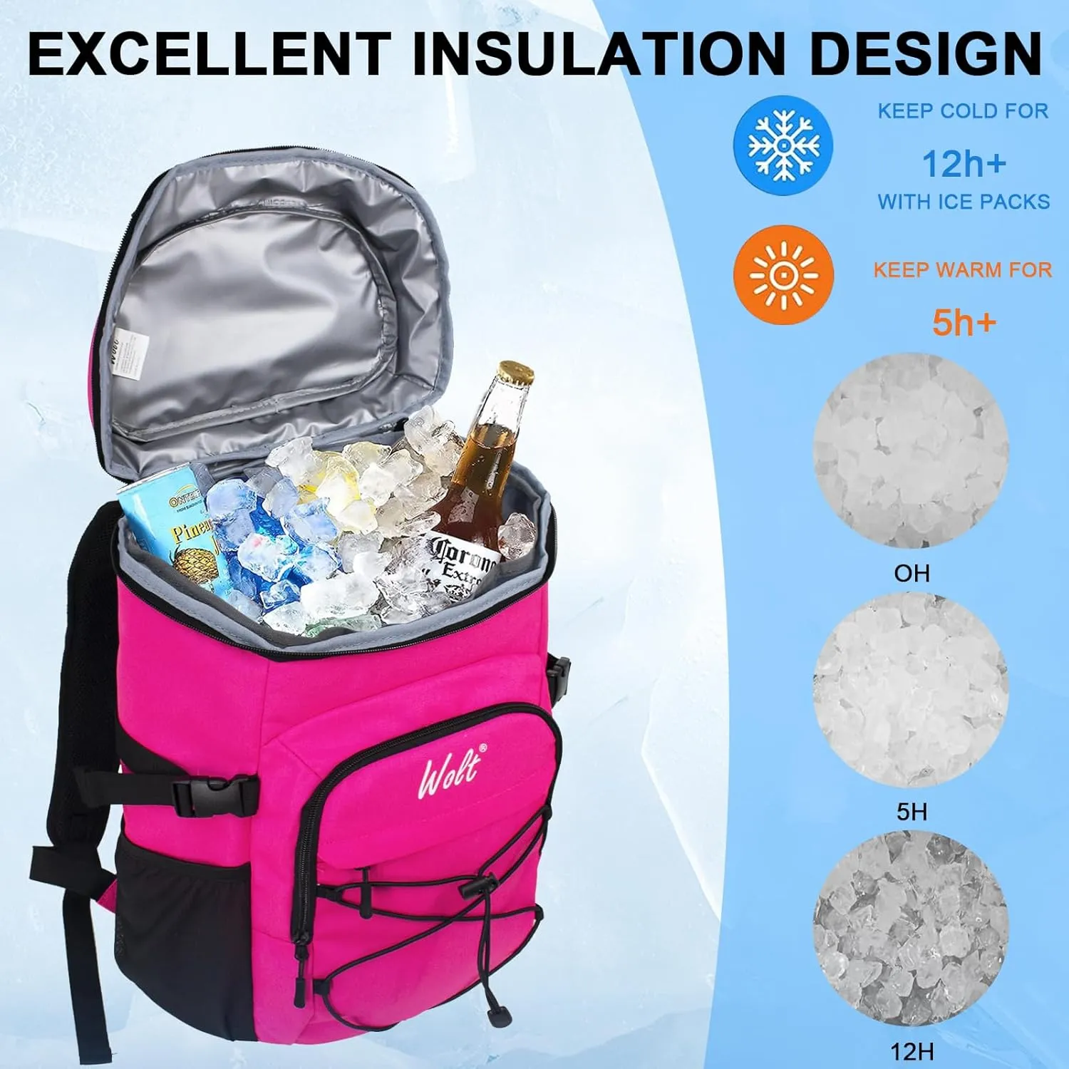 WOLT Cooler Backpack,24 Cans Insulated Backpack Cooler Leakproof,Lightweight Soft Cooler Bag,Camping Cooler,Large Capacity Beach Cooler,Waterproof Travel Cooler Lunch Backpack for Hiking