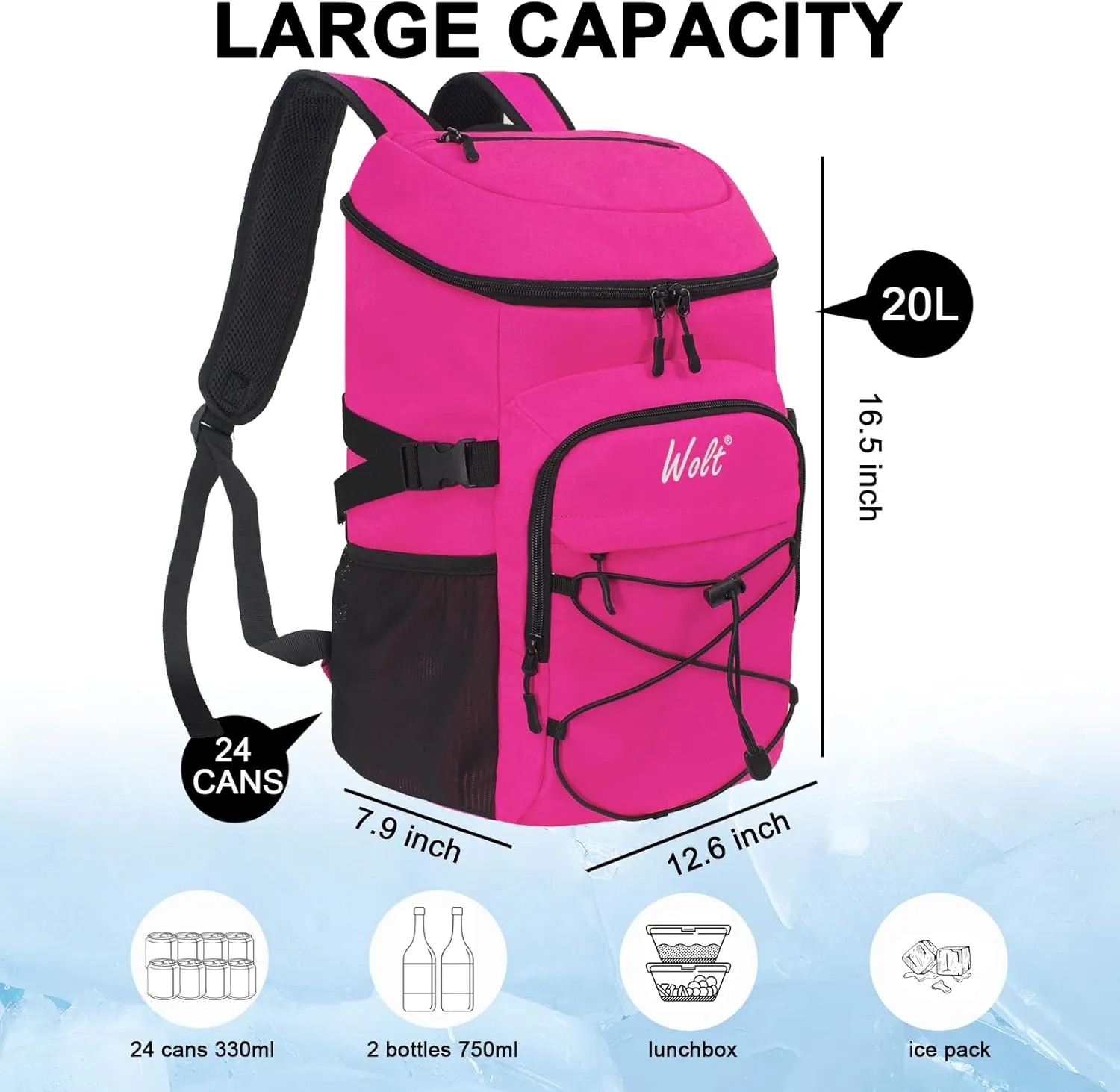 WOLT Cooler Backpack,24 Cans Insulated Backpack Cooler Leakproof,Lightweight Soft Cooler Bag,Camping Cooler,Large Capacity Beach Cooler,Waterproof Travel Cooler Lunch Backpack for Hiking