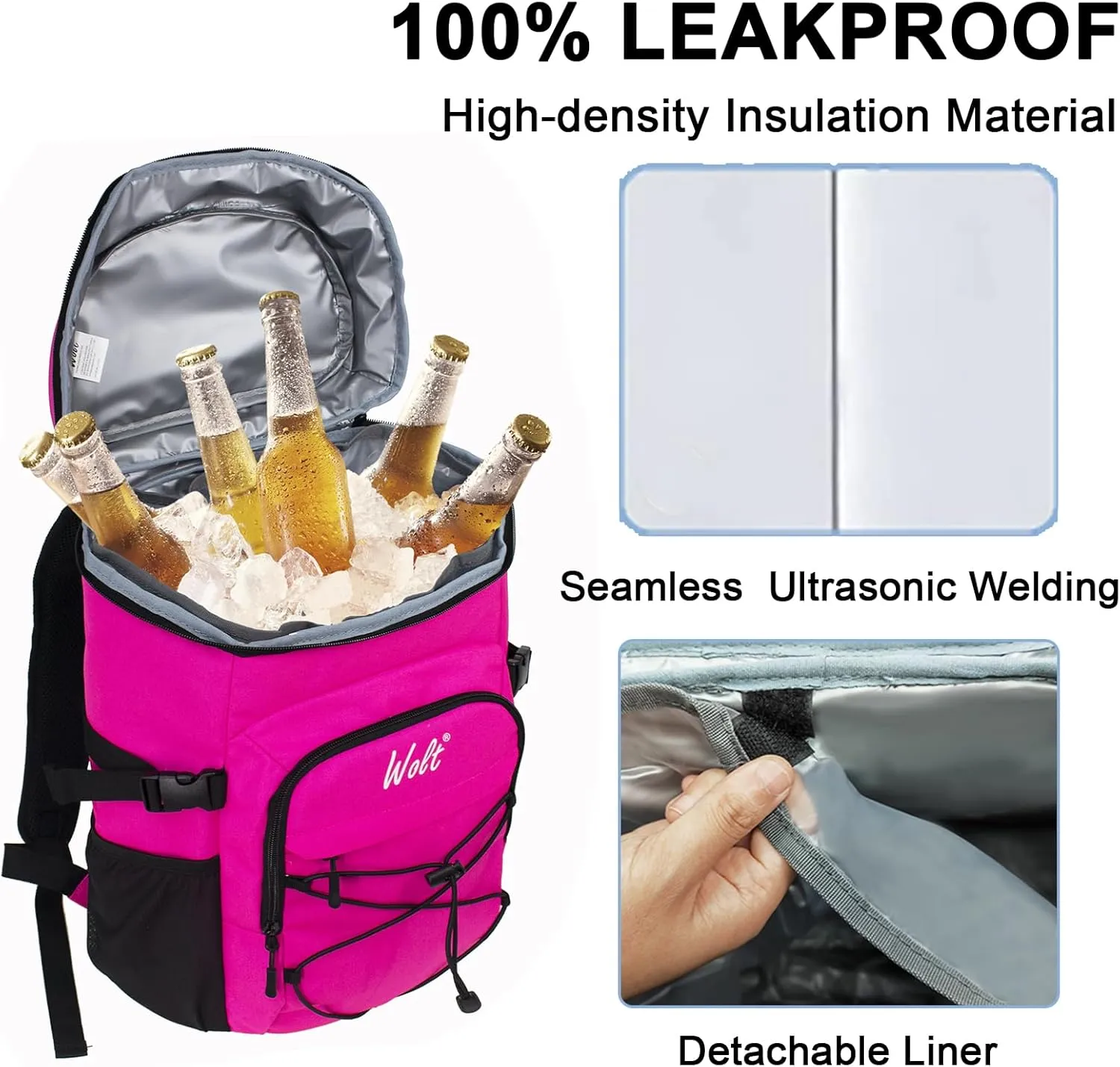 WOLT Cooler Backpack,24 Cans Insulated Backpack Cooler Leakproof,Lightweight Soft Cooler Bag,Camping Cooler,Large Capacity Beach Cooler,Waterproof Travel Cooler Lunch Backpack for Hiking