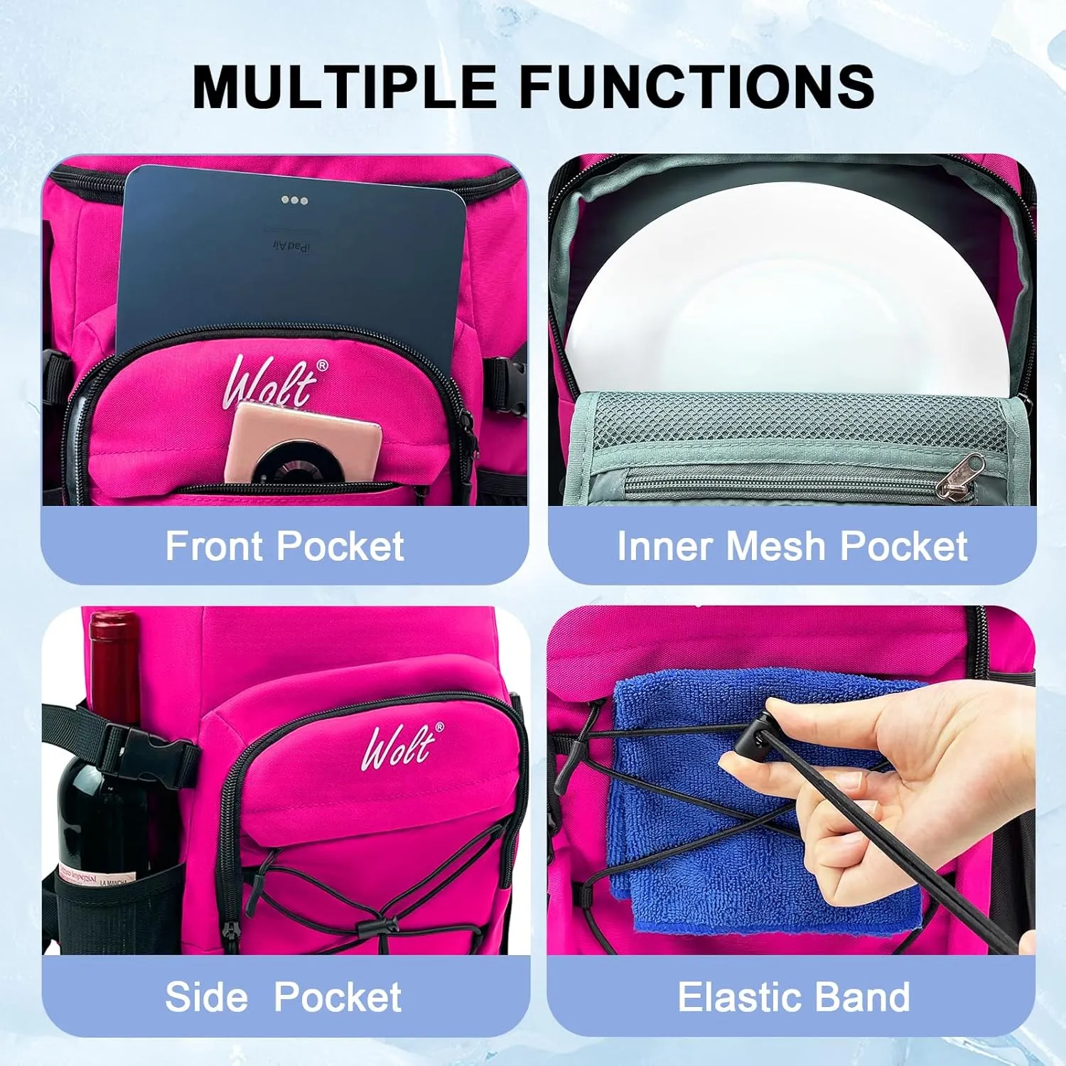 WOLT Cooler Backpack,24 Cans Insulated Backpack Cooler Leakproof,Lightweight Soft Cooler Bag,Camping Cooler,Large Capacity Beach Cooler,Waterproof Travel Cooler Lunch Backpack for Hiking