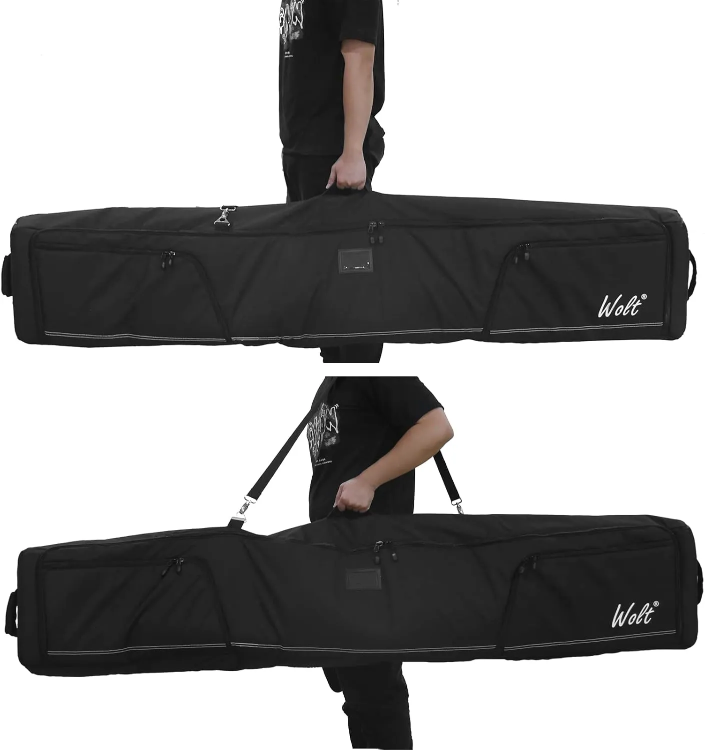 WOLT Rolling Ski Bag - Padded Snowboard Bag Carrier with Wheels for Air Travel, fit to Double Pairs of Skis up to 175 or 190 cm