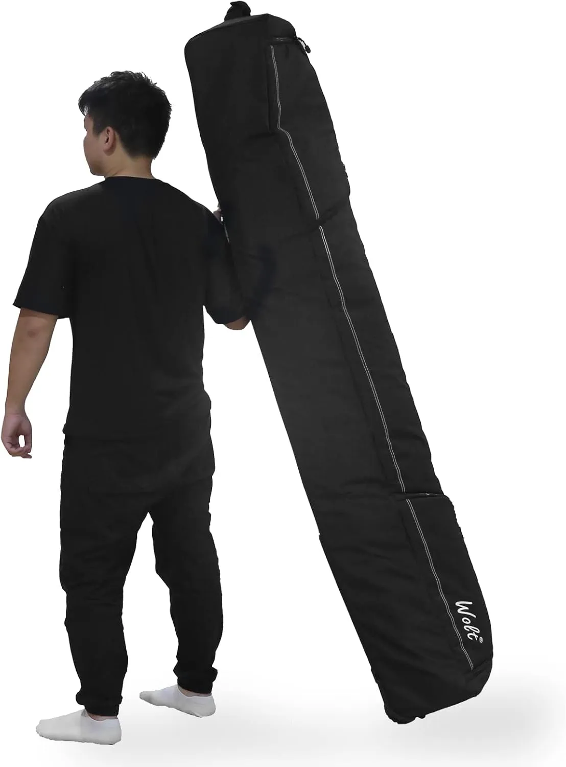 WOLT Rolling Ski Bag - Padded Snowboard Bag Carrier with Wheels for Air Travel, fit to Double Pairs of Skis up to 175 or 190 cm