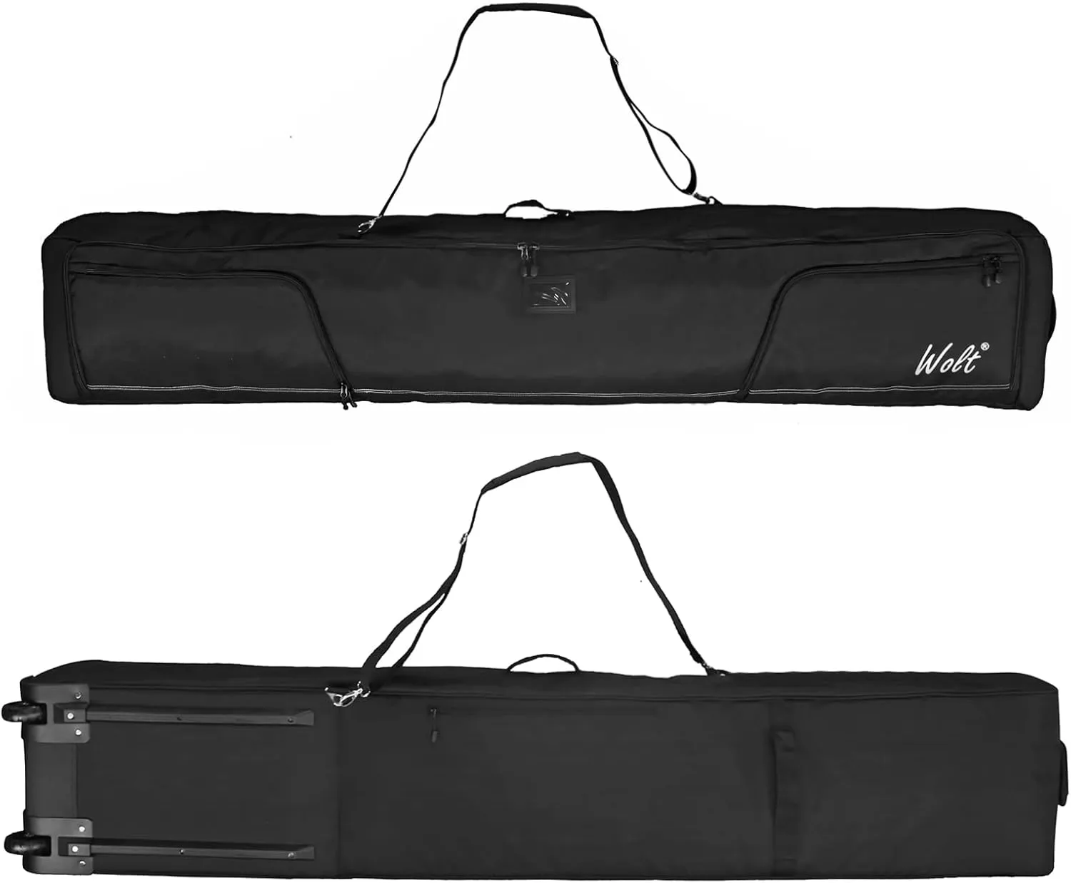 WOLT Rolling Ski Bag - Padded Snowboard Bag Carrier with Wheels for Air Travel, fit to Double Pairs of Skis up to 175 or 190 cm