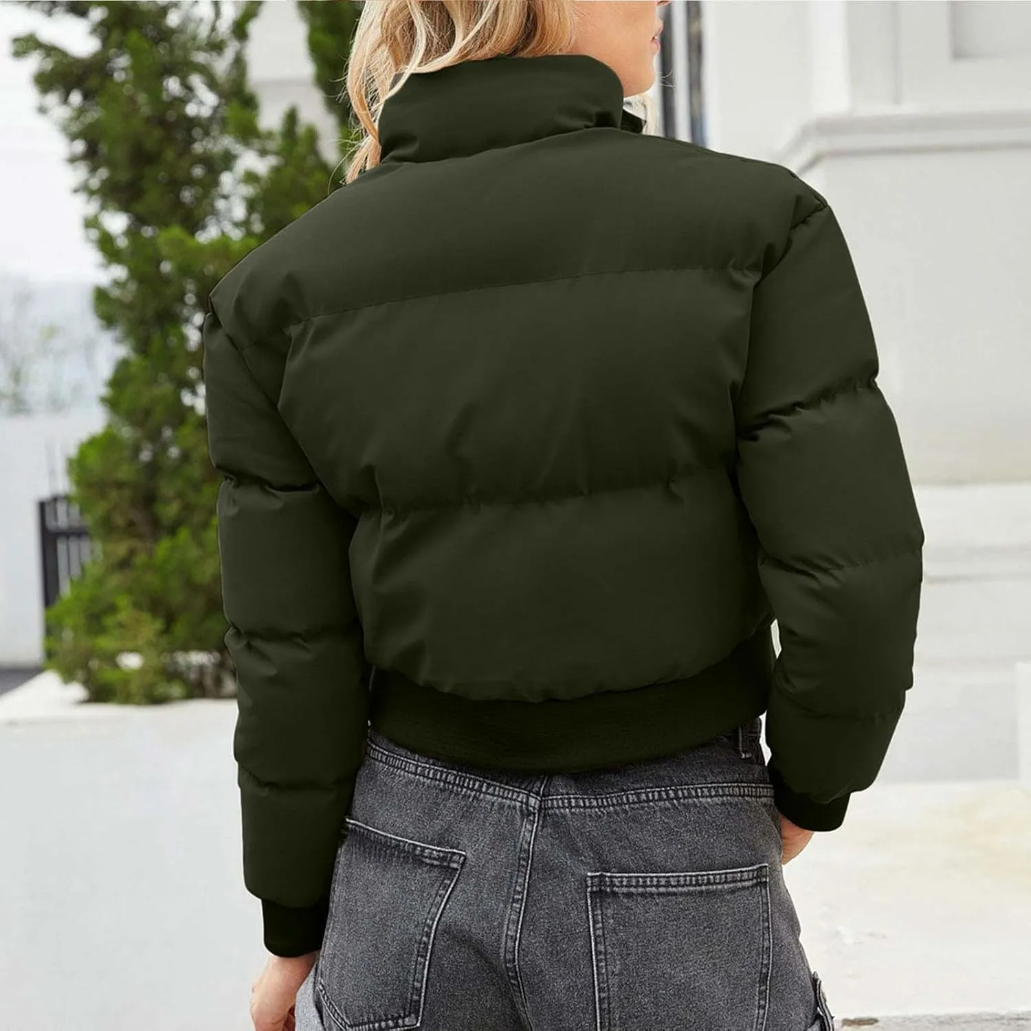Women's Crop Puffer Vest Sleeveless Winter Cropped Stand Collar Warm Padded Puffer Jacket Lightweight Y2k with Pocket