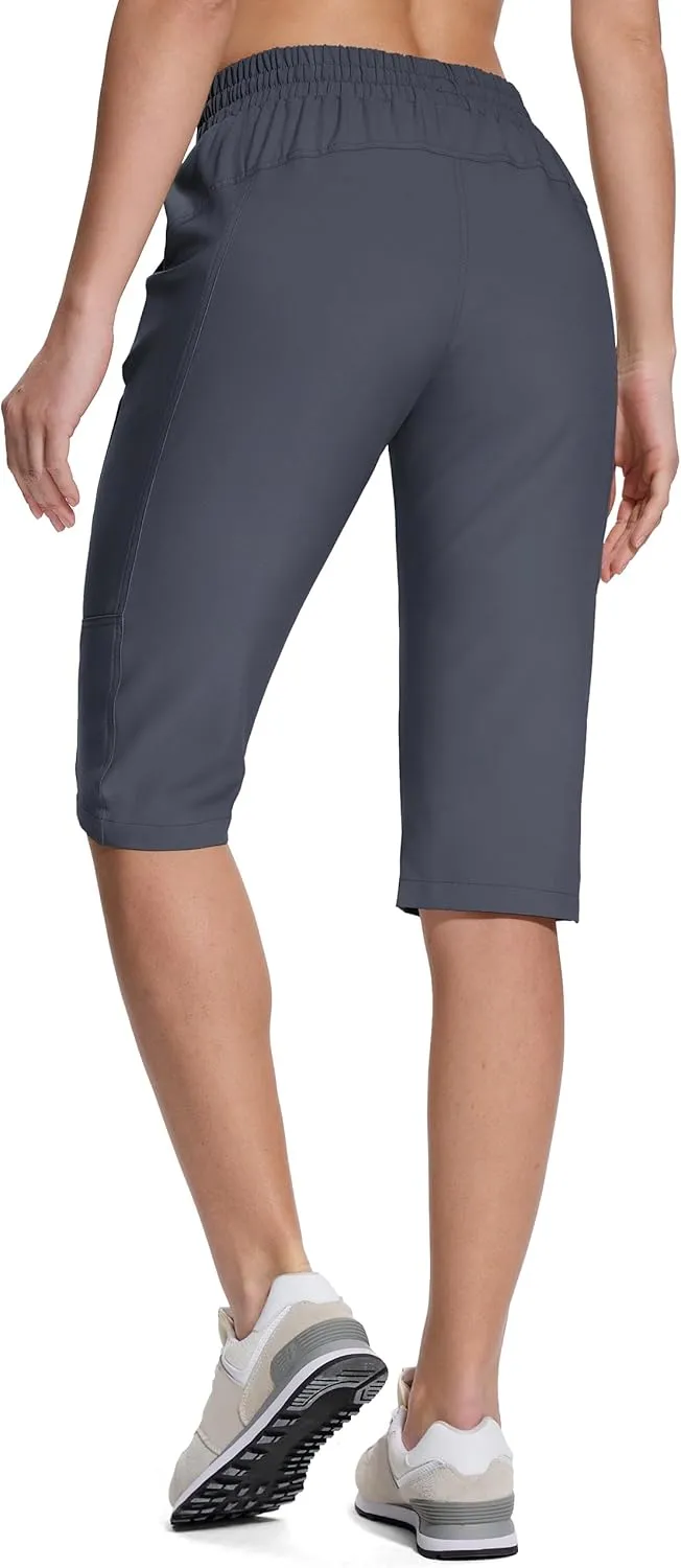 Women's Hiking Golf Shorts with Pockets 15" Knee Length Quick Dry Stretch Shorts Elastic Waist Lightweight Walking