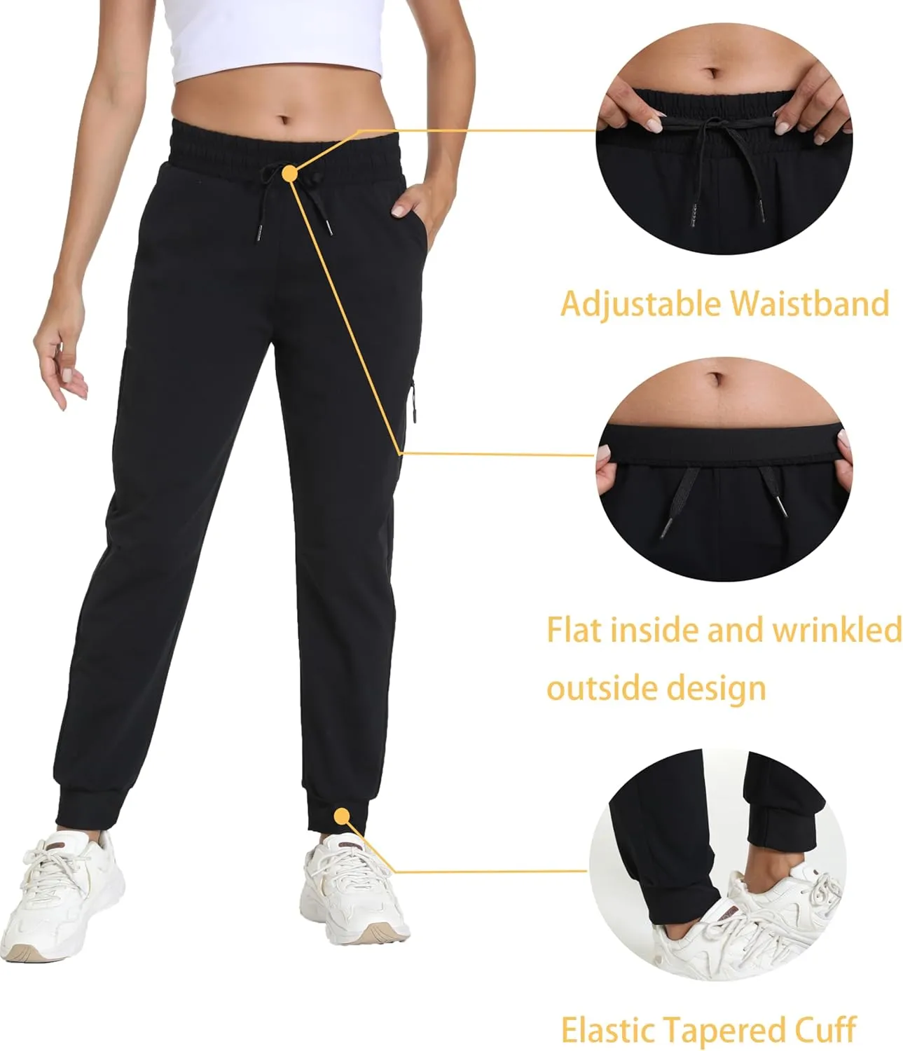 Women's Quick-Dry Lightweight Joggers - Elastic Waist Hiking Pants with Pockets for Outdoor, Athletic & Travel