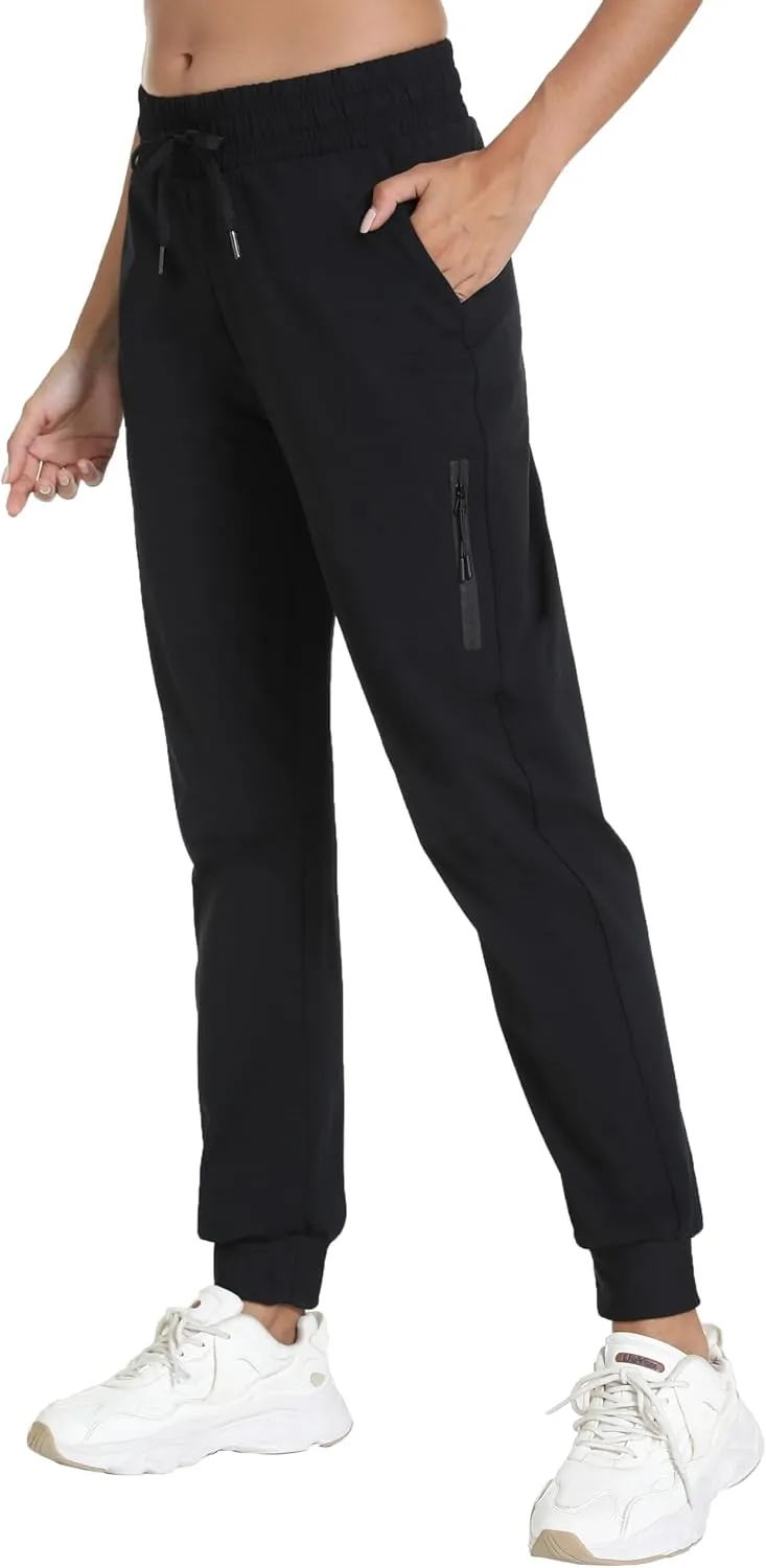 Women's Quick-Dry Lightweight Joggers - Elastic Waist Hiking Pants with Pockets for Outdoor, Athletic & Travel