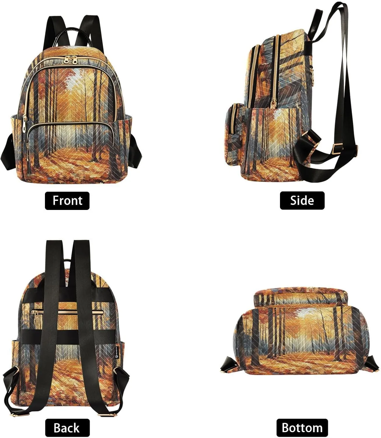 Women's Quilted Backpack Purse Deciduous Forest Fashion Backpacks Casual Rucksack, Small