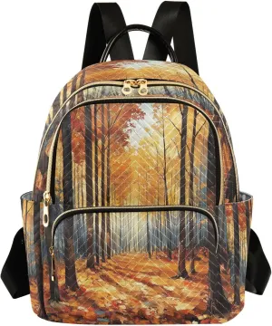 Women's Quilted Backpack Purse Deciduous Forest Fashion Backpacks Casual Rucksack, Small