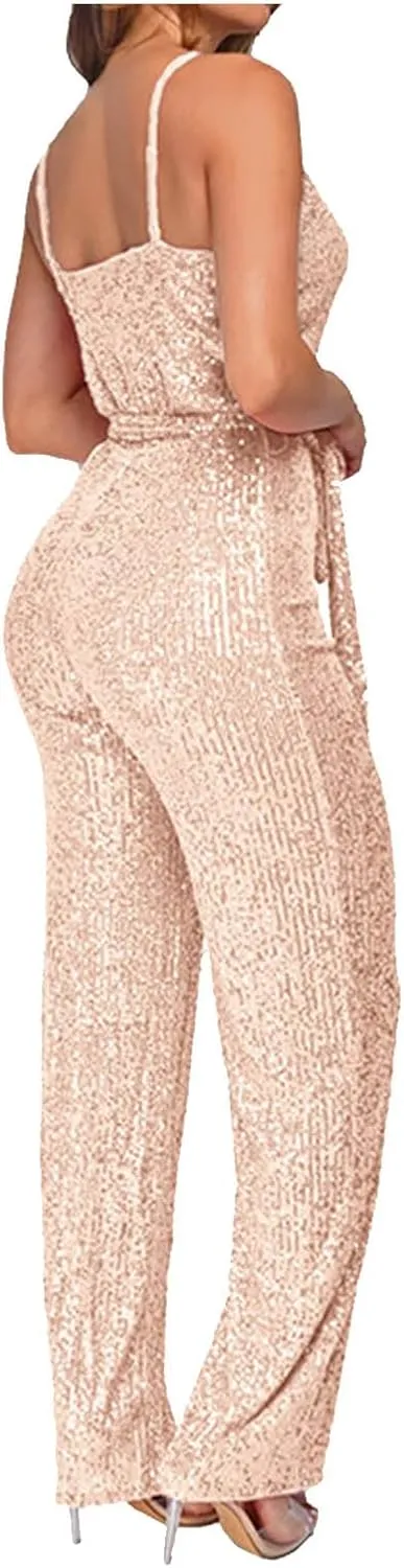 Womens Sexy Sparkly Sequin Romper Sleeveless Deep V Neck 2025 Fashion Jumpsuit Dance Party Clubwear Ladies Bodysuit