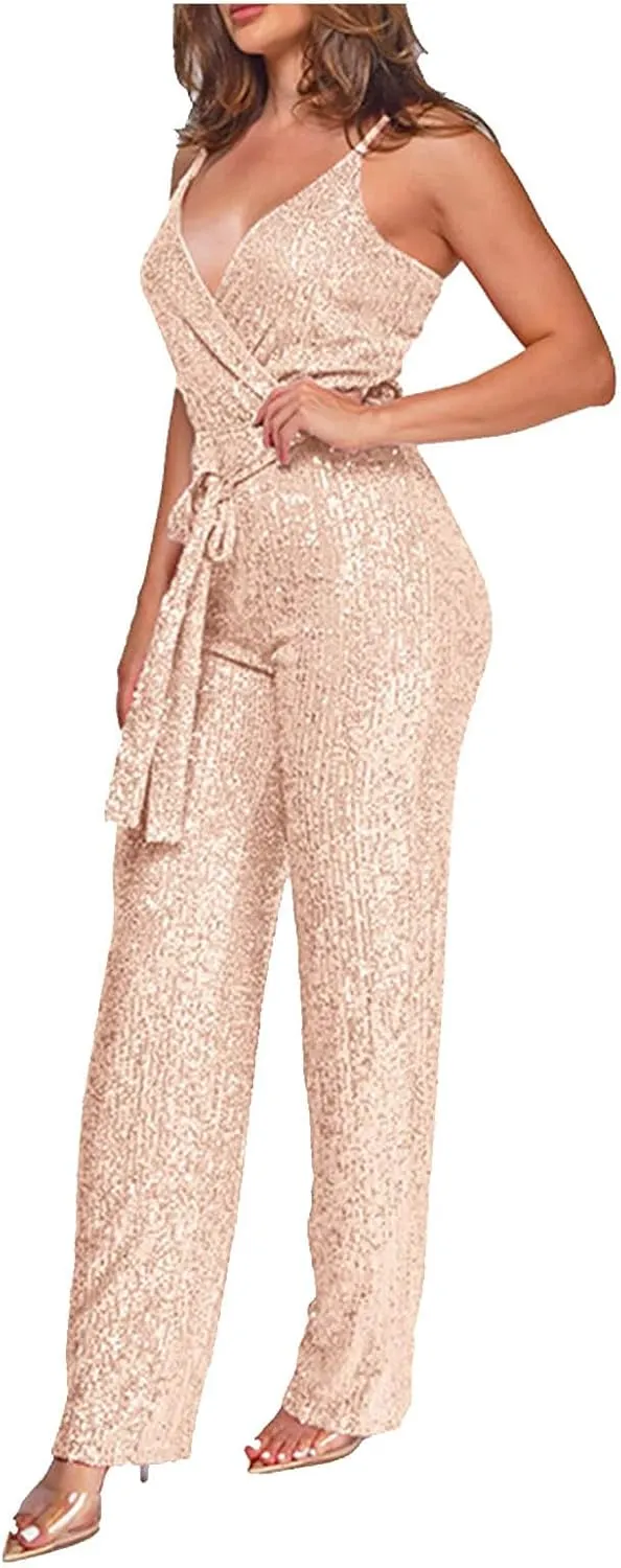 Womens Sexy Sparkly Sequin Romper Sleeveless Deep V Neck 2025 Fashion Jumpsuit Dance Party Clubwear Ladies Bodysuit