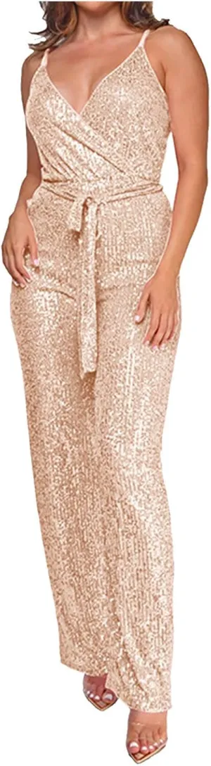 Womens Sexy Sparkly Sequin Romper Sleeveless Deep V Neck 2025 Fashion Jumpsuit Dance Party Clubwear Ladies Bodysuit