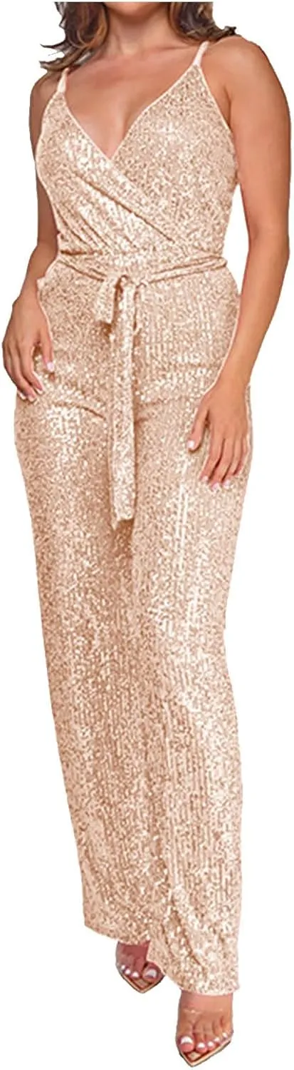 Womens Sexy Sparkly Sequin Romper Sleeveless Deep V Neck 2025 Fashion Jumpsuit Dance Party Clubwear Ladies Bodysuit