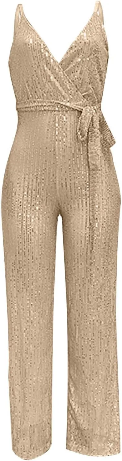 Womens Sexy Sparkly Sequin Romper Sleeveless Deep V Neck 2025 Fashion Jumpsuit Dance Party Clubwear Ladies Bodysuit