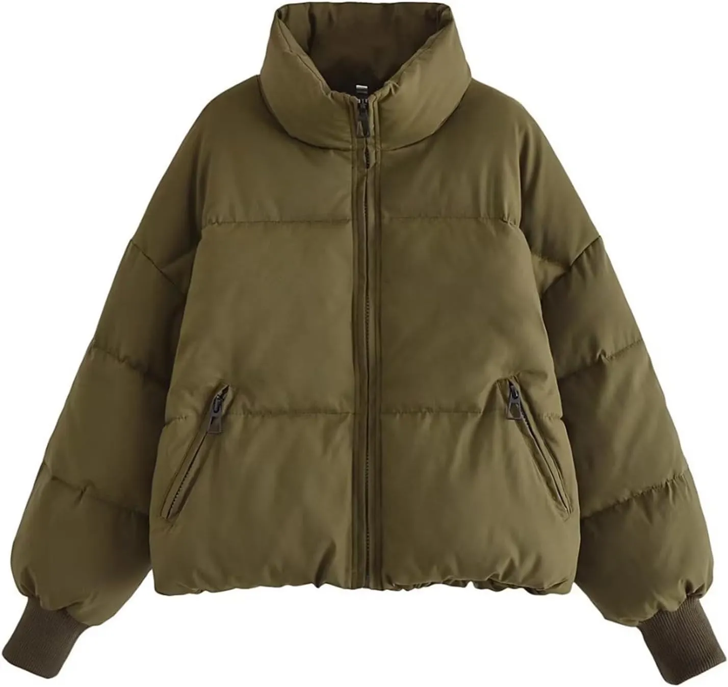 Womens Winter Cropped Puffer Jacket Baggy Lightweight Down Coats Zip Up Stand Collar Short Jackets Padded Outerwear