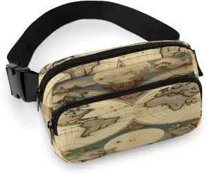 World Map Retro Fanny Pack Belt Bag with Adjustable Strap Fashion Waist Bag for Outdoor Sports Hiking
