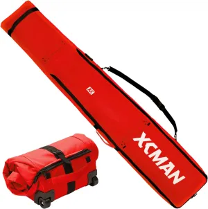 XCMAN Padded Snowboard Wheels Bag with TSA Lock,Perfect for Road Trips and Air Plane Travel, Adjustable Lenght 57inch to 74.8inch, Fits 2 pair Skis or Snowboards