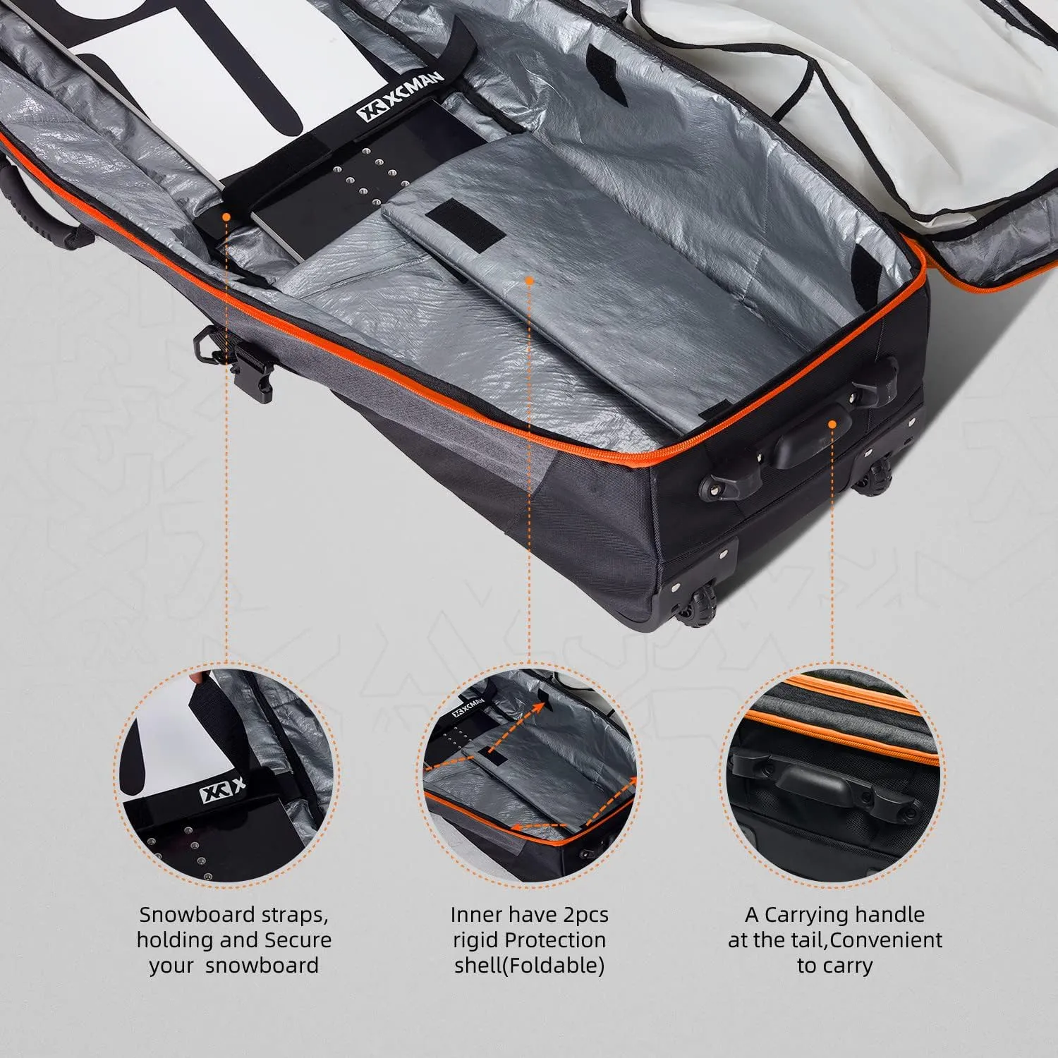 XCMAN Roller Snowboard Bag with Wheels,Adjustable Length,Extra Long/Wide/Deep,Waterproof - with Protection Ribs 140L