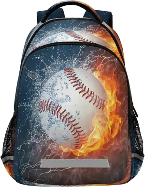 xigua Baseball Water Fire Printing Backpack Casual Daypacks- Lightweight School Bag
