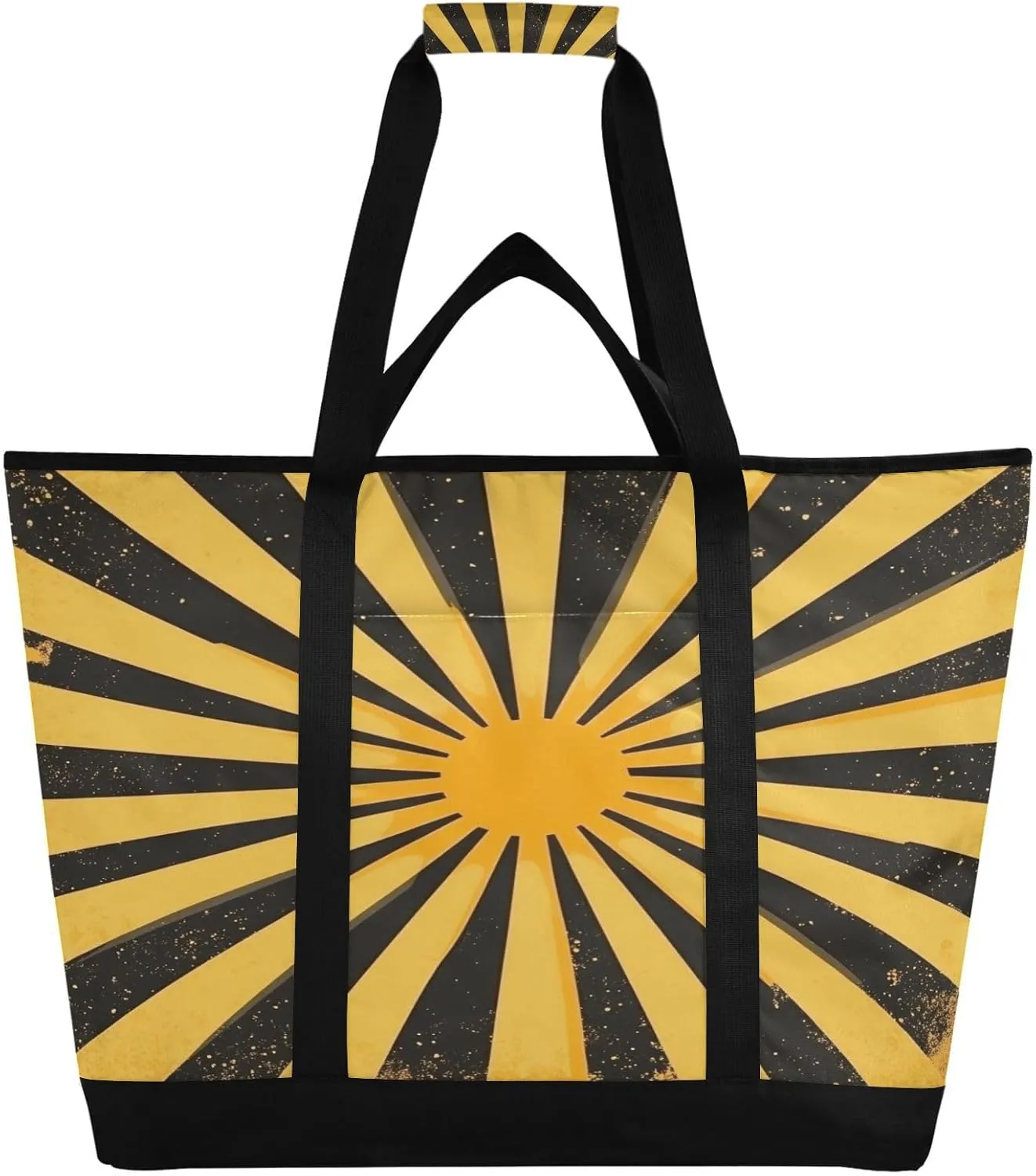Yellow Black Stripes Reusable Insulated Lunchbox Cooler Bag, Leakproof Kitchen Grocery Bag Collapsible Portable Cooler Tote Bag for Picnic, Camping, Office, Travel